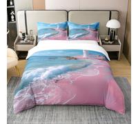 Homewish Set di biancheria da letto in 100% cotone con motivo oceano costiero, per letto super king size, con faro estivo, isola tropicale, paradiso, spiaggia, nuvola, tramonto, tempo romantico,