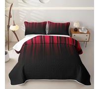 Homewish Set di biancheria da letto matrimoniale trapuntato rosso e nero | Copriletto geometrico astratto con federa, set di trapunte artistiche di lusso, decorazione semplice e alla moda