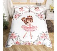 Homewish Set di biancheria da letto per bambine con ballerina e ballerina, per letto singolo, con copripiumino e federe, con stampa di rose, rosa, bianco, grigio, 1 federa, LWHS4246CYY-TJ_UKsingle