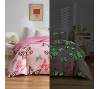 Homewish Set di biancheria da letto per bambini, 135 x 200 cm, per cameretta dei bambini, motivo farfalla, decorazione luminosa, motivo farfalla al buio, decorazione per camera da letto, federa 80