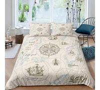 Homewish Set di biancheria da letto per bambini, con bussola e tassello, per ragazzi, ragazze, adolescenti, per adulti, stile retrò, per barche a vela, con pirata, marina, leggero, matrimoniale