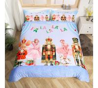 Homewish Set di biancheria da letto per bambini con copripiumino natalizio con motivo schiaccianoci e stelle, giostra, soldato, albero di pino, blu