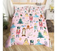 Homewish Set di biancheria da letto per bambini con copripiumino rosa per letto king size, motivo schiaccianoci, giostra, soldato, ballerina, albero di Natale, set di biancheria da letto per ragazzi