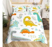 Homewish Set di biancheria da letto per bambini con dinosauro carino con dinosauri e triangoli colorati, set di biancheria da letto singolo arcobaleno a pois con copripiumino per ragazze decorazione