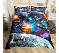 Homewish Set di biancheria da letto per bambini, motivo: pianeta terra, sistema solare, copripiumino singolo, copripiumino cosmico, mistero, spazio, zodiaco, astronauta, galassia, cielo stellato,