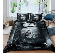 Homewish Set di biancheria da letto per letto matrimoniale con motivo horror, per Halloween, motivo gotico, spettrale, per adolescenti, adulti, rami, grigio albero, terrore