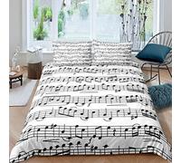 Homewish Set di biancheria da letto per letto matrimoniale con note musicali, con notazione di pianoforte e rotante, con copriletto musicale, stile rock e grunge, per decorare la stanza, con