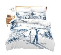 Homewish Set di biancheria da letto per letto matrimoniale per ragazzi uomini sport invernali a tema sci con lacci a cerniera in morbida microfibra per neve e montagna, set di biancheria da letto per