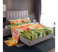Homewish Set di biancheria da letto per letto matrimoniale, tulipani e fiori, colori pastello, lenzuola floreali primaverili, tulipani colorati, piante estetiche romantiche, 1 lenzuolo con angoli, 1
