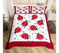 Homewish Set di biancheria da letto per letto singolo con coccinelle rosse, copripiumino per bambini, motivo coccinelle e rettili, decorazione per camera da letto per ragazze e adolescenti, motivo