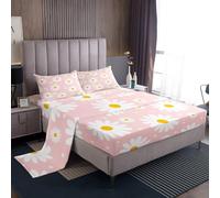 Homewish Set di biancheria da letto per letto singolo, motivo floreale con margherite rosa, per bambini, adolescenti, donne, per tutte le stagioni, 1 lenzuolo con angoli, 1 lenzuolo piano e 1 federa