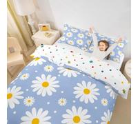 Homewish Set di biancheria da letto singolo per ragazze, motivo floreale con margherite blu, grazioso copripiumino rustico con margherite e fiori ad acquerello, per bambini, adolescenti e adulti