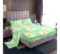 Homewish Set di biancheria da letto singolo per ragazze, motivo floreale con margherite verdi, per bambini, adolescenti, adulti, grazioso set di lenzuola, 3 pezzi, per camera da letto per tutte le