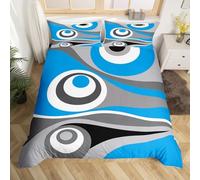 Homewish Set di biancheria da letto singolo per ragazzi con copripiumino blu astratto nero bianco grigio geometrico cerchio adolescente copripiumino decorazione camera da letto dormitorio, morbido e