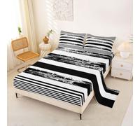 Homewish Set di lenzuola a righe bianche e nere per letto king size, 4 | Moderno semplice lenzuolo con angoli a righe con 2 federe Ombre arte astratta graffiti lenzuola per tutte le stagioni