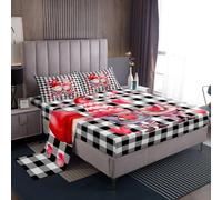 Homewish Set di lenzuola a tema gnomi per coppia, lenzuola a cuore per letto matrimoniale, set di biancheria da letto per marito e moglie, set di lenzuola Happy Valentine's Day per lei, set di