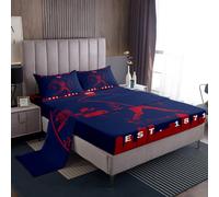 Homewish Set di lenzuola con angoli per letto matrimoniale, motivo baseball, softball, giochi sportivi, per bambini, ragazzi, adulti, atleti e città, (Atlantat), blu navy e rosso