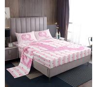 Homewish Set di lenzuola con fiocco rosa con lettere dell'alfabeto Q, per letto matrimoniale, per ragazze, adolescenti, donne, per camera da letto con fiocco glitterato, set di biancheria da letto con