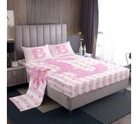 Homewish Set di lenzuola con fiocco rosa, per letto singolo, glitterato, con lettere dell'alfabeto B, per ragazze, ragazze, con fiocco, per bambini, adolescenti, donne, bambini, set di biancheria da