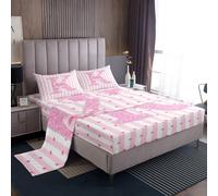 Homewish Set di lenzuola con lettere dell'alfabeto K, fiocco rosa, per ragazze, lenzuolo con angoli, glitter, per letto matrimoniale, per bambini, adolescenti, adulti, principessa sognante