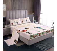 Homewish Set di lenzuola natalizie rosa per letto matrimoniale con schiaccianoci principessa balletto ragazze set di lenzuola per ragazzi ragazze felice inverno natale vacanze set di 4 pezzi