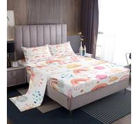 Homewish Set di lenzuola per bambini per letto singolo, motivo nuvola, gocce di pioggia, per camera da letto di ragazze, ragazzi e donne, disegnate a mano, arcobaleno, sole e stelle, iridescenti, con