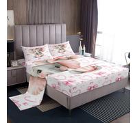 Homewish Set di lenzuola per letto matrimoniale per bambini, motivo elefante rosa, con fiocco e nodo, stile cartone animato, per bambini, ragazzi, donne, con fiocco, decorazione per la stanza delle