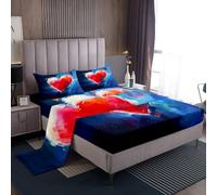 Homewish Set di lenzuola per letto matrimoniale, set di lenzuola di San Valentino per adulti coppie, lenzuola colorate con motivo a cuore, carino lenzuolo con angoli decorativi per camera da letto blu