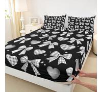 Homewish Set di lenzuola per letto singolo con fiocco, colore nero e grigio, con fiocco, per bambini, ragazze, adolescenti, donne, set di lenzuola moderne e alla moda, 3 pezzi