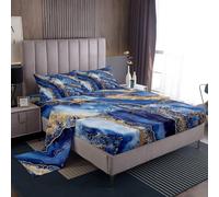 Homewish Set di lenzuola per letto singolo con stampa effetto marmo acquerello, per bambini, ragazzi e ragazze, set di lenzuola blu tie dye, fogli artistici retrò, con 1 federa con tasche profonde