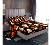 Homewish Set di lenzuola per letto singolo, motivo fantasma gotico, zucca, lanterna, per ragazze, per Halloween, cappello da strega, lenzuolo con angoli, decorazioni di Halloween per interni