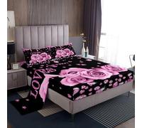 Homewish Set di lenzuola per letto singolo per ragazze, con stampa di rose glitterate e diamanti, romantici regali per donne per anniversario di matrimonio, set di lenzuola con angoli a forma di cuore