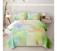 Homewish Set trapunta matrimoniale verde giallo 3 pezzi | Moderno dipinto a olio copriletto per tutte le stagioni alla moda acquerello Ombre Coverlet Set trapuntato biancheria da