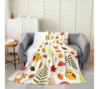 Homewish Simpatico gufo volpe cervo flanella coperta 76,2 x 101,6 cm per | Coperte in pile per letto e divano, motivo animali della foresta del bosco, in stile cartone animato, funghi, pelose, leggere