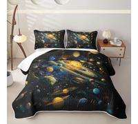 Homewish Solar System Cosmos - Set copripiumino matrimoniale, 3 pezzi | Copriletto trapuntato per tutte le stagioni con cielo stellato e galassia