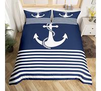 Homewish Spefrowx - Set di biancheria da letto a tema navigazione oceanica super king, motivo a righe geometriche, per bambini, ragazze, ragazzi, camera da letto, set da letto in cordal, blu e bianco