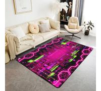 Homewish Tappeti rosa Cyber Hexagon Grid Area per camera da letto 100x150cm | Codice binario Digital Pixel Soggiorno Tappeto Cyberpunk Non Spargimento Tappeto Minimalista Gioco Moderno Teen Trendy