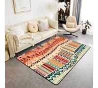 Homewish Tappeto a righe bohémien azteco, 150 x 200 cm, per camera da letto | Tappeto da pavimento moderno con linea retrò occidentale geometrica vintage grande tappeto astratto non perde tappeto