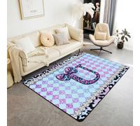 Homewish Tappeto con stampa leopardata con iniziale lettera U, 150 x 200 cm, per camera da letto, soggiorno, coquette estetico preppy Y2K tappeto moderno viola verde acqua a scacchiera plaid grande