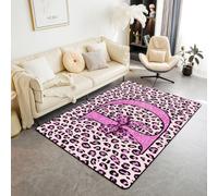 Homewish Tappeto con stampa leopardata e fiocco, 150 x 200 cm, personalizzabile con lettera D, tappeto vintage con stampa ghepardo che non perde peli, grande tappeto con texture a pelle di animale