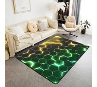 Homewish Tappeto giallo e verde, 150 x 200 cm, per camera da letto e soggiorno, motivo geometrico a nido d'ape accanto al pavimento, per ragazzi, moderno, con geometria esagonale, per soggiorno