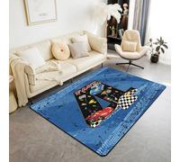 Homewish Tappeto per bambini con auto da corsa, 150 x 200 cm, per camera da letto, auto da corsa, soggiorno, ad acquerello, numero 4, tappeto sportivo, runner antiscivolo, geometria, plaid bandiera da