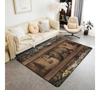Homewish Tappeto per bambini, ragazzi e ragazze, tappeto 3D carino orso nero, tappetino per interni in legno marrone vintage, tappeto decorativo con animali safari africani, non perde pelo, 100 x 150