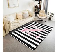 Homewish Tappeto reversibile con lettera dell'alfabeto, 100 x 150 cm | Tappeto con fiocco monogrammato, con nastro a strisce nere, grandi tappeti che non perdono pelo, per camera da letto e
