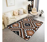 Homewish Tappeto rustico occidentale 100 x 150 cm comodino azteco sudoccidentale antiscivolo tappeto casa colonica camera da letto decorazione bohémien etnico corna toro teschio tappeto marrone nero