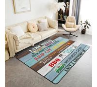 Homewish Tappeto vintage in legno per adulti e adolescenti, tappetino decorativo per interni, con lettere dell'alfabeto dei cartoni animati, tappeto da campeggio felice, tappeto decorativo a tema