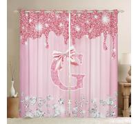 Homewish Tende con fiocco rosa per camera da letto, tende oscuranti personalizzate con iniziale G tende oscuranti principessa glitter diamante tende per finestre con fiocco sognante monogramma