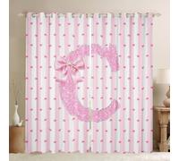 Homewish Tende oscuranti con fiocco rosa con monogramma C per bambini e ragazze adolescenti Bowknot Kawaii tende per finestre a 2 pannelli 132 x 160 cm decorazione principessa sognante