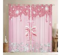 Homewish Tende oscuranti con fiocco rosa per camera da letto, tende oscuranti personalizzate con iniziale I principessa glitter coquette tende per finestre per bambini con fiocco sognante alfabeto