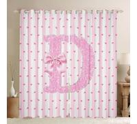 Homewish Tende oscuranti con lettera D con fiocco rosa, 2 pannelli, 132 x 228 cm, tende per finestre con principessa sognante, tende per adolescenti, adulti, soggiorno, Kawaii, fiocco, decorazione dei